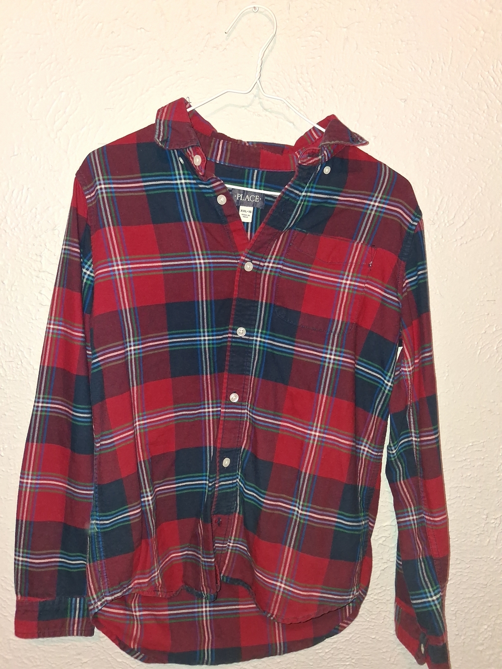 Red & Navy Plaid Button-Up Shirt